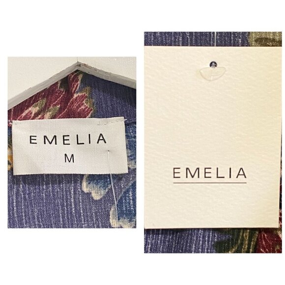 NWT EMELIA Floral Wrap Blouse, size M, Slate Blue Floral - Picture 8 of 9